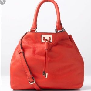 Boden Red Leather Drawstring Purse 14H x 16W x 5D